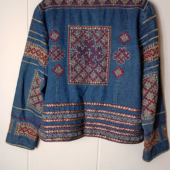 Coldwater Creek Denium Jacket Tapestry Blazer Embroidered Gold Red Womens PM - Picture 5 of 5